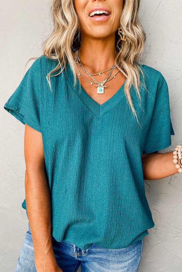 T-shirt femme col V — bleu
