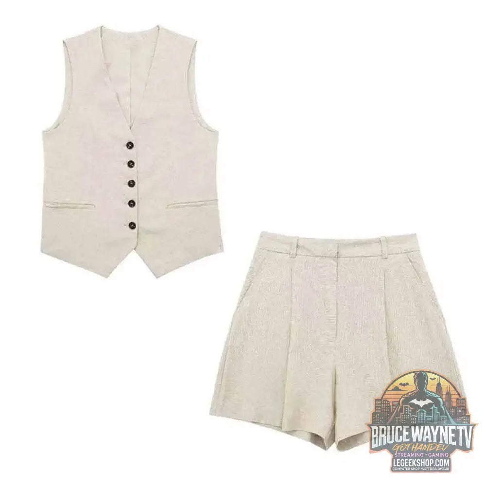 👗 Ensemble deux pièces femme – Gilet sans manches & short à poches - Legeekshop