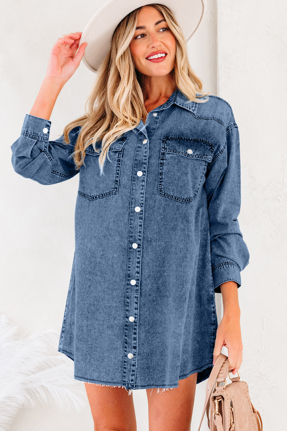 Robe femme poches, ample, denim — bleu