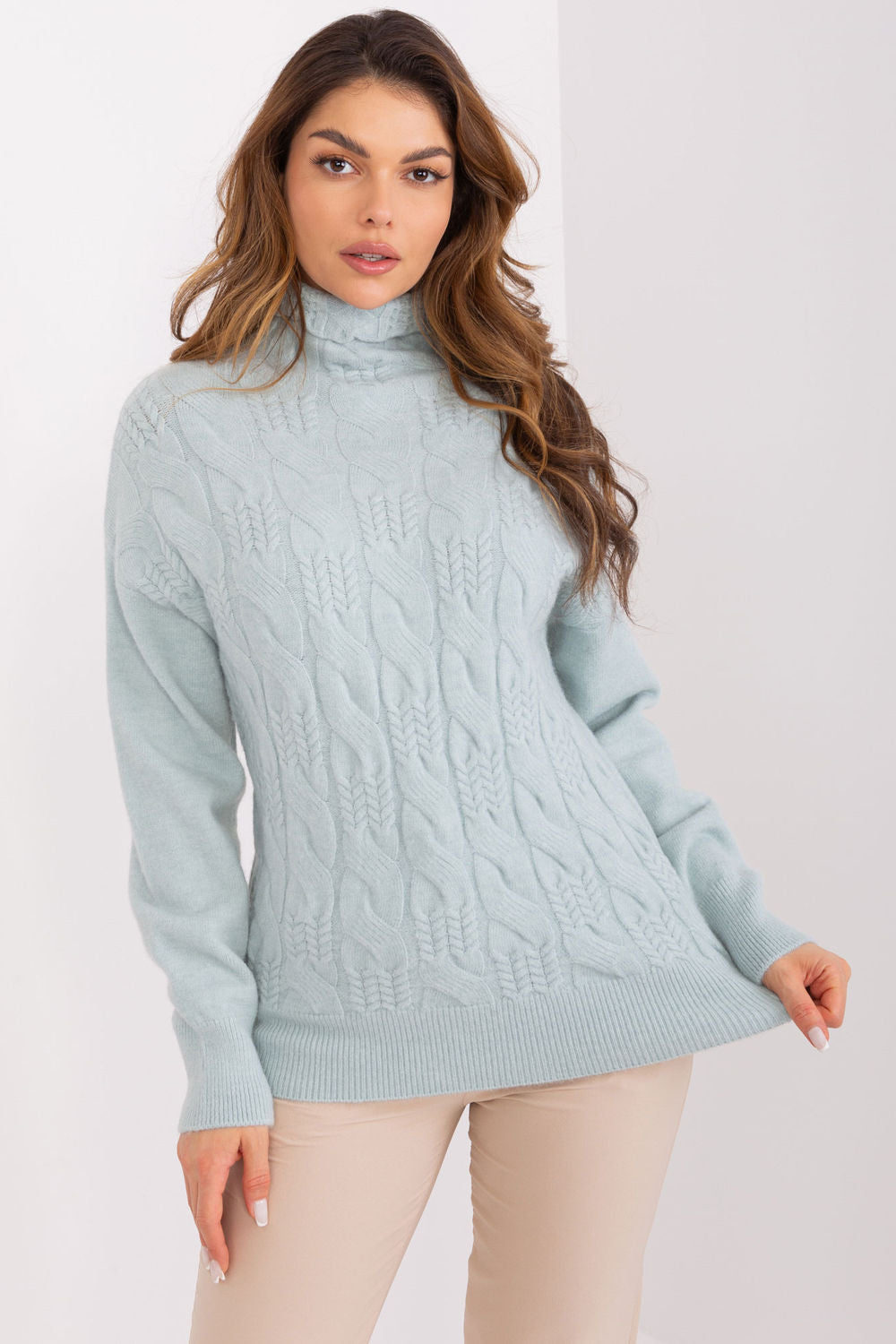 Pull femme AT Col Roulé Col — vert