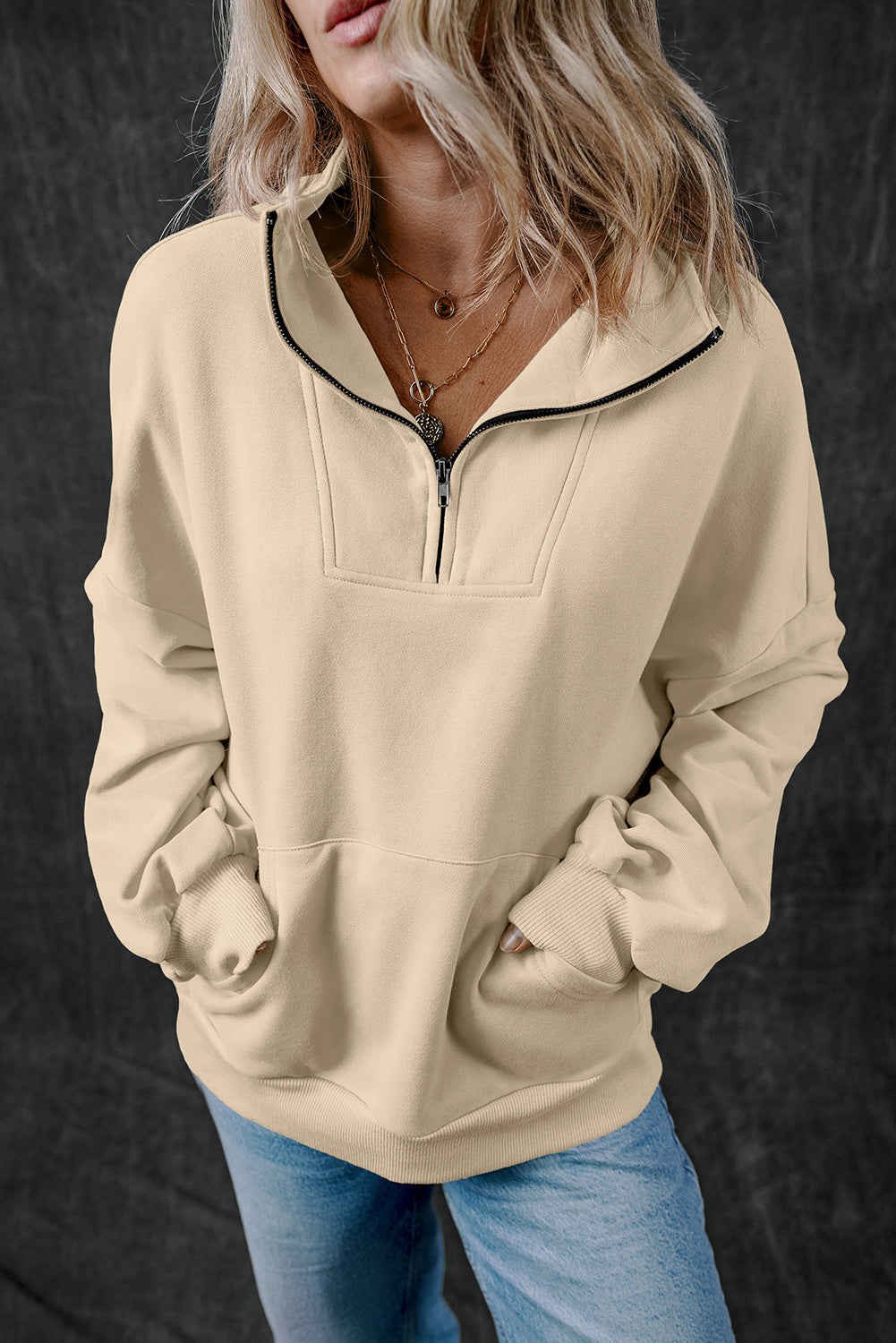 Sweat zip, poches — gris