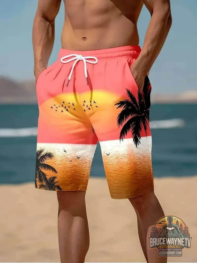 🩳 Short de plage imprimé cacahuètes 3D – Harajuku & Palmiers exotiques - Legeekshop