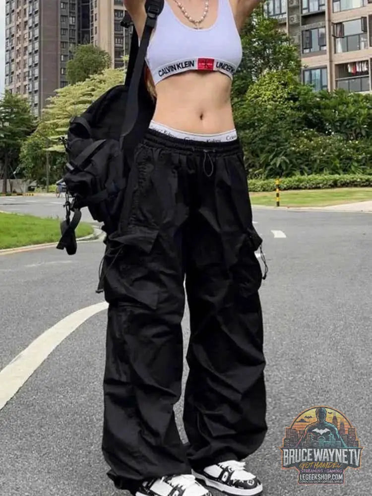 Pantalon de survêtement baggy à jambes larges pour femmes - Style Y2K Parachute Streetwear - Legeekshop