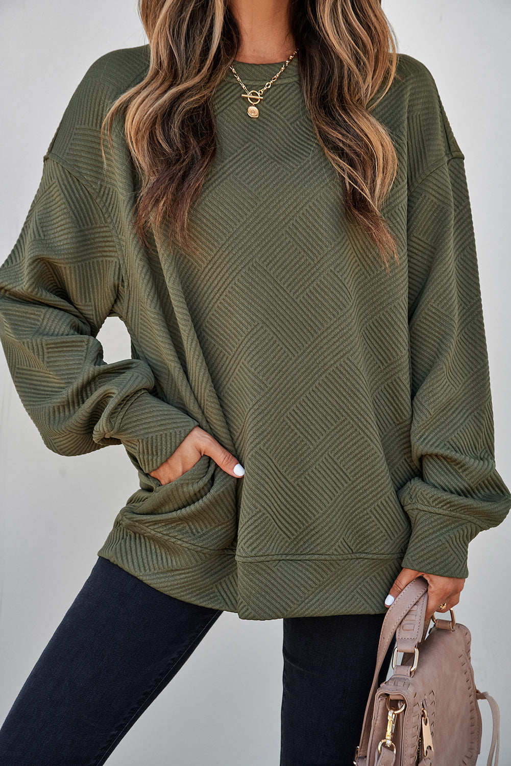 Sweat épaules tombantes, col rond, uni — vert
