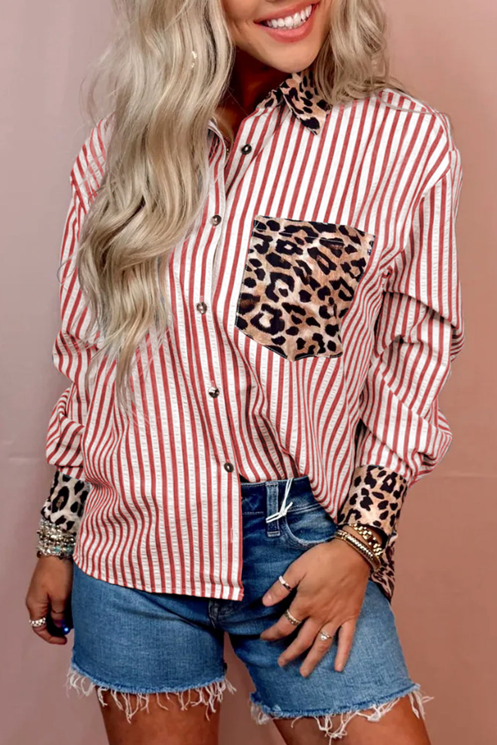Sky Blue Striped Leopard — Tops/Blouses & Shirts, vue 7, LeGeekShop