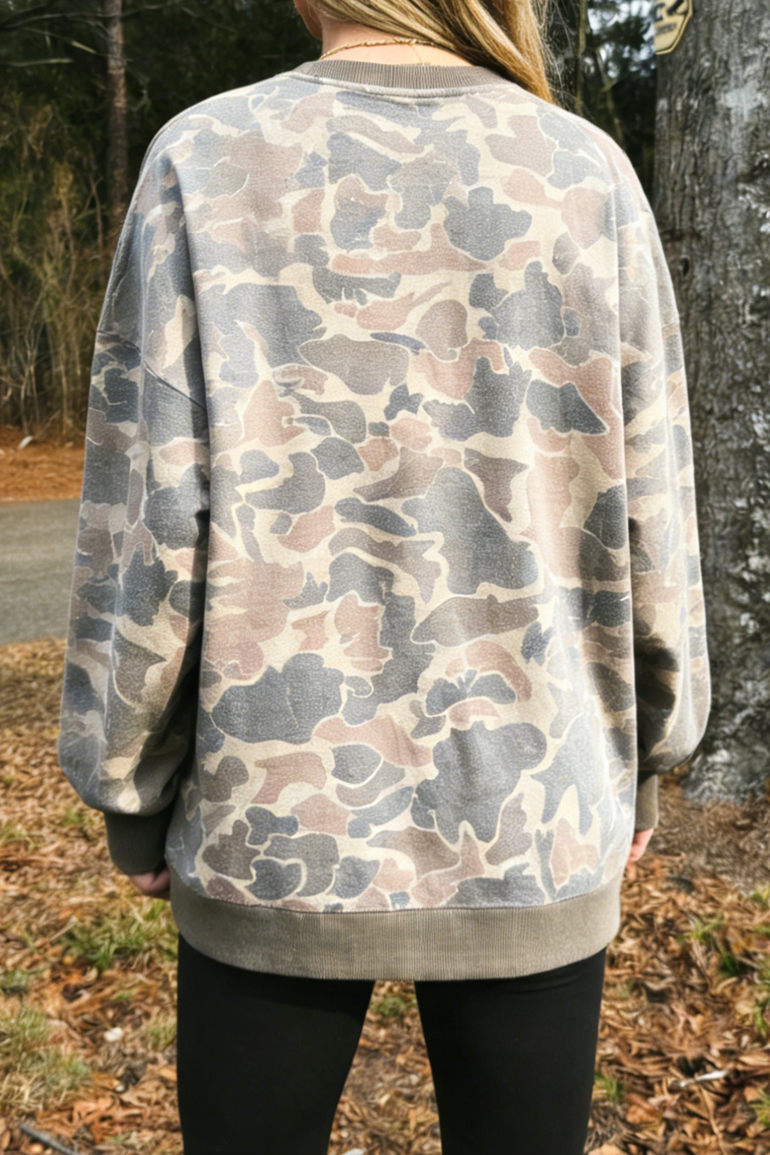 Multicolour Camo Print Ribbed Trim Casual Pullover Sweatshirt