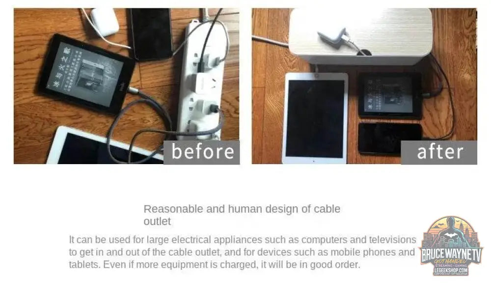 🔌 Boîte de Rangement Câbles avec Couvercle Bambou – Organisateur de Bureau Moderne - Legeekshop