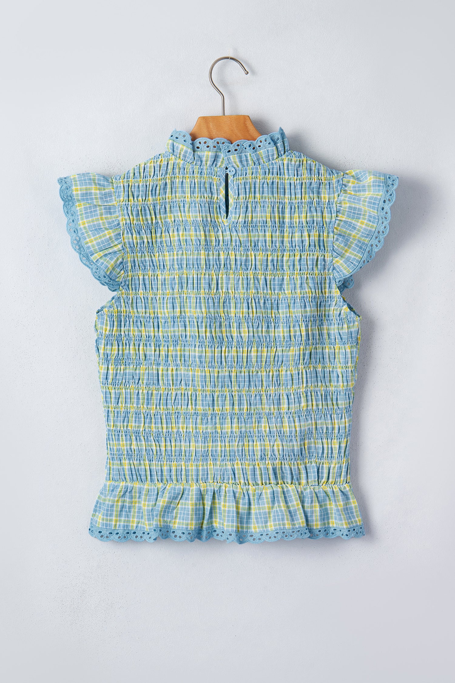 Multicolour Gingham Smoked Lace Trim Tank Top