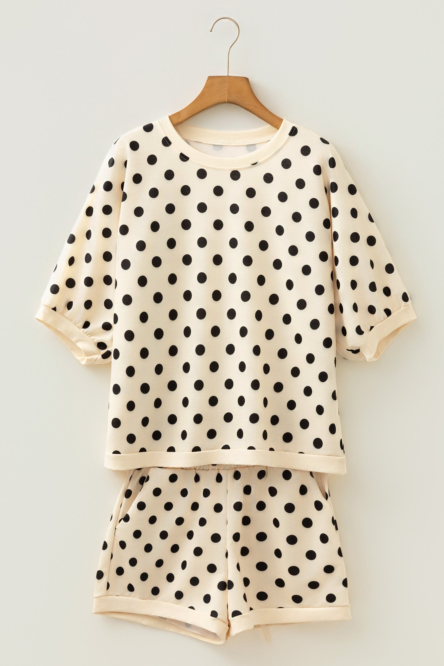 Green Polka Dot Oversized Top Drawstring Short Set
