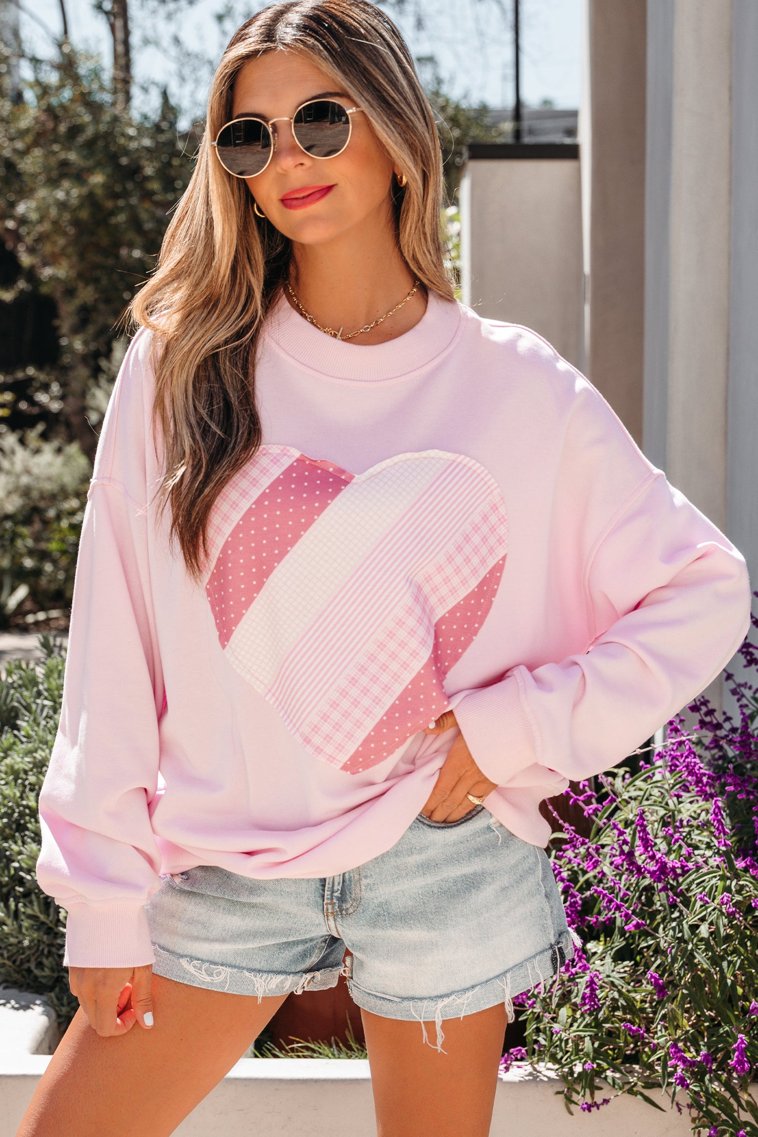 Sweat femme patchwork — rose clair