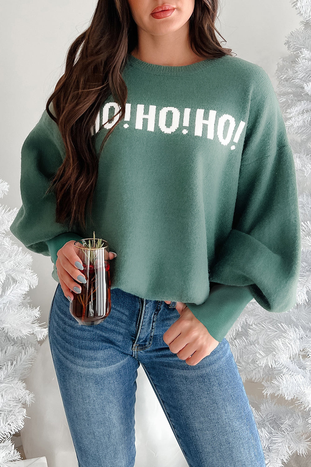Pull femme Noël, épaules tombantes, ample — vert