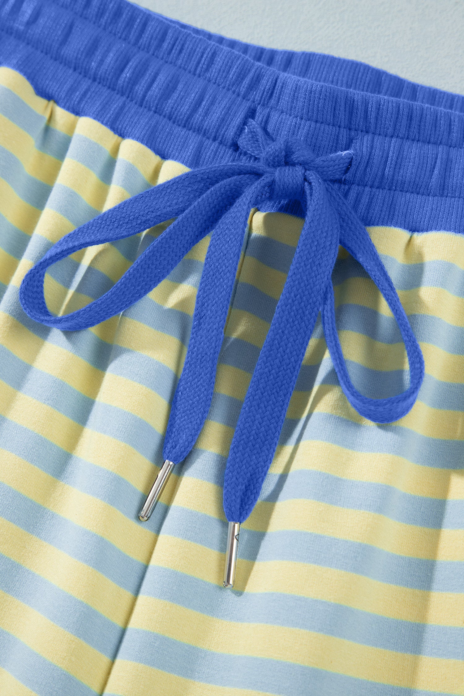 Pink Stripe Colorblock Trim Crew Neck Loose Tee Drawstring Elastic Waist 2pcs Pant Set