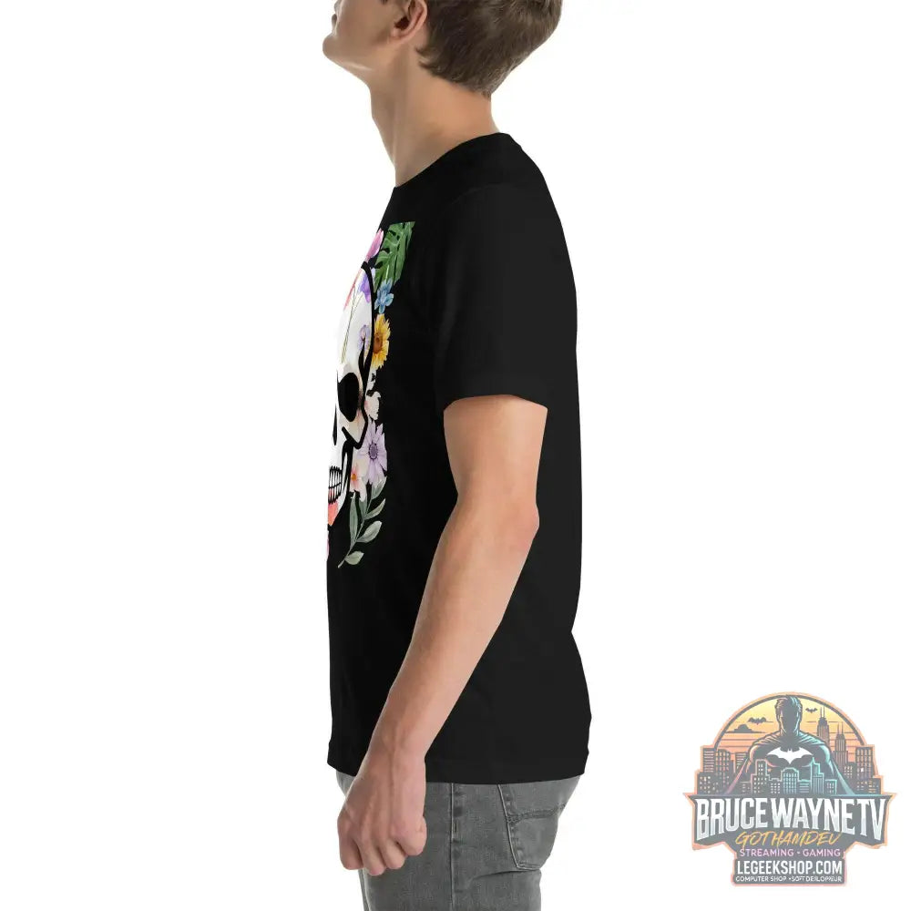 T-shirt Unisexe à Imprimé Crâne et Fleurs - Mode Estivale | Wayne Outfitters - Legeekshop