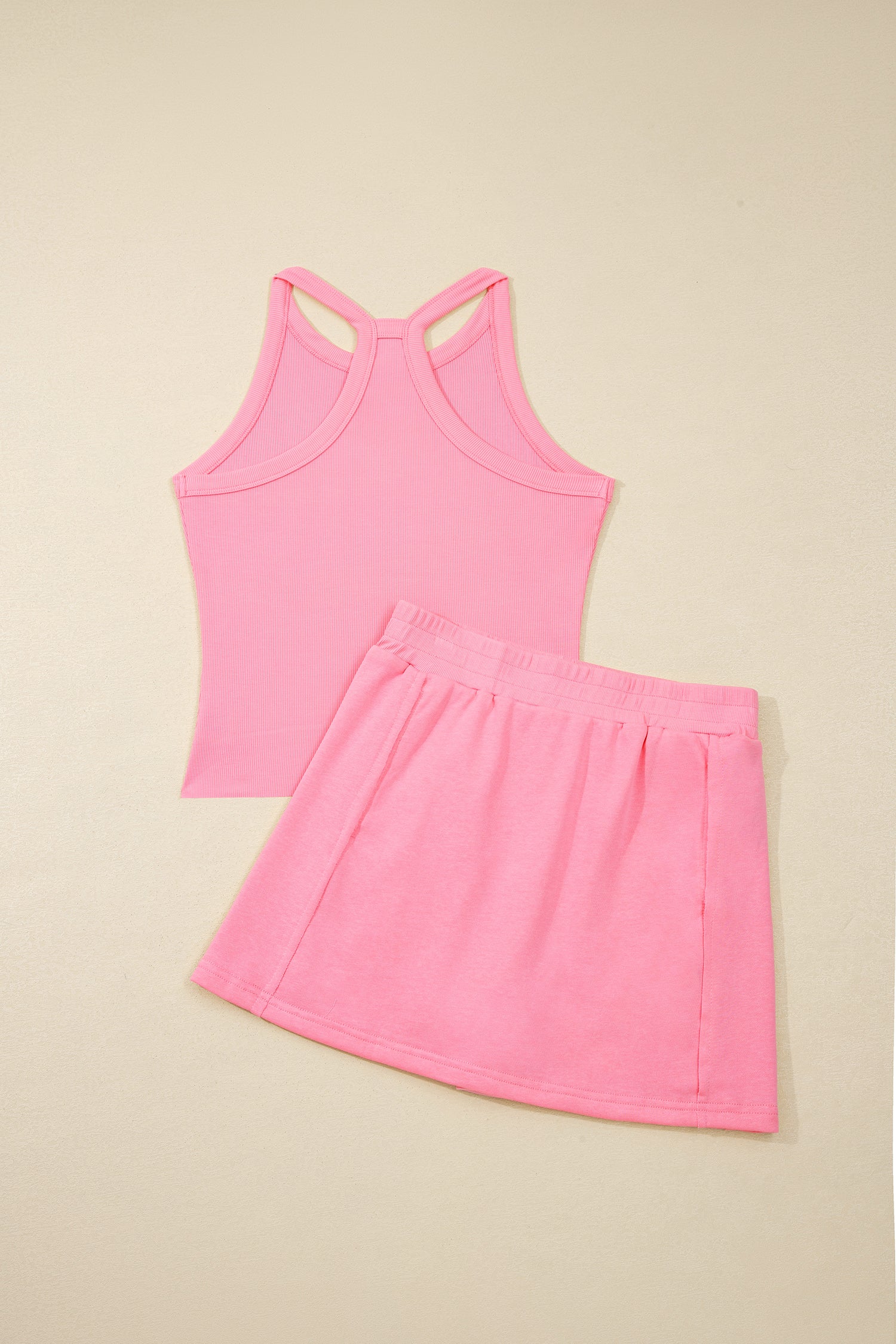 Sky Blue Slim Tank Top Elastic Waist Mini Skort 2pcs Outfit