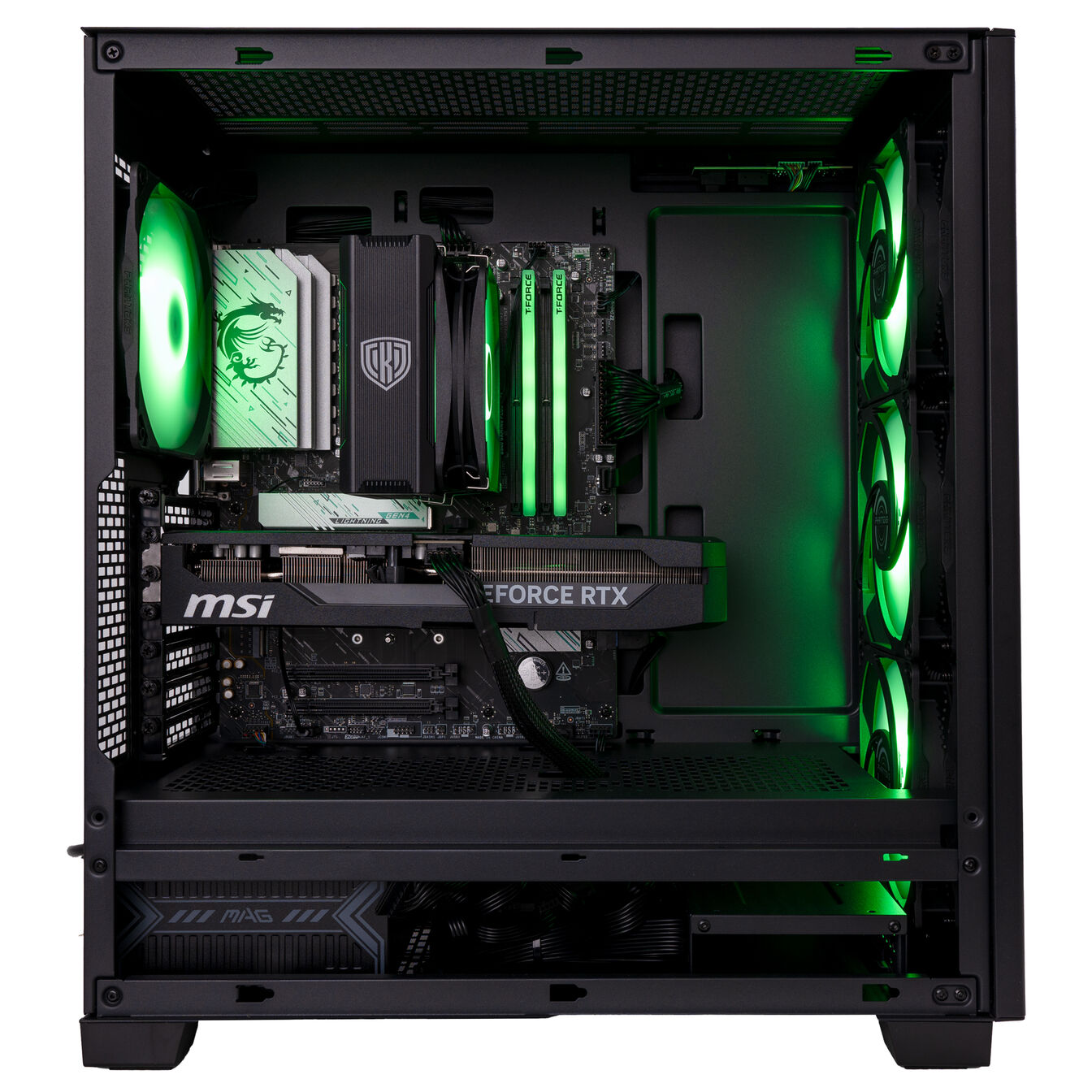 Gaming-PC Mach 5 vert, AMD Ryzen 5 7500X3D, RTX 5070 Ti - King Mod Systems - vue 3