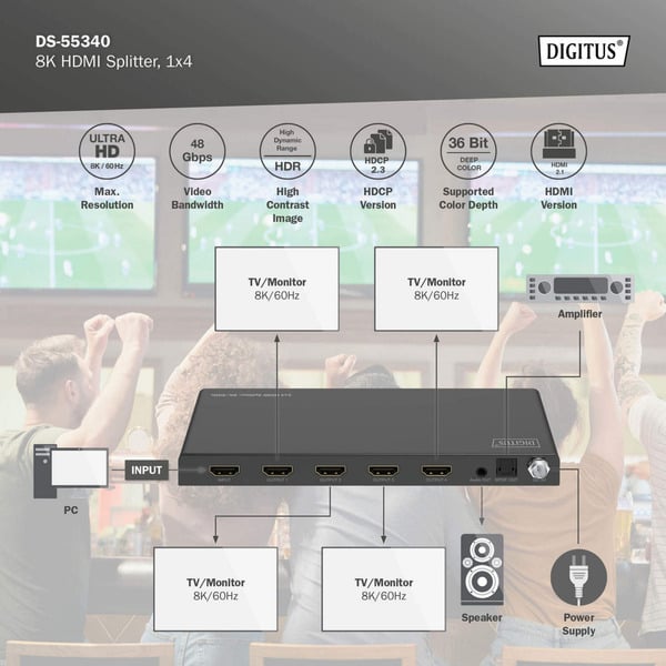 Digitus 8K HDMI Splitter, 1x4 - Digitus - vue 6