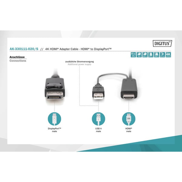 Digitus Adapterkabel HDMI > Displayport, UHD 4K - Digitus - vue 5