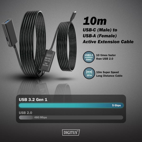 Digitus Aktives USB 3.2 Gen 1 Verlängerungskabel, USB-C Stecker > USB-A Buchse - Digitus - vue 5