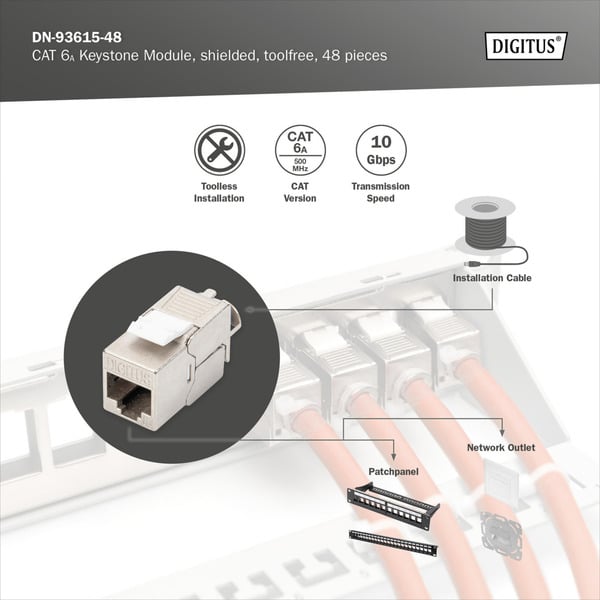 (€ 2,13 / pièces) Digitus CAT 6A Keystone-Modul geschirmt werkzeugfrei 48 Stk. - Digitus - vue 8