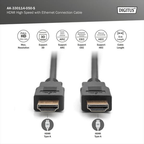 (€ 0,54 / 1 m) Digitus HDMI High Speed Anschlusskabel, avec Ethernet, Full HD 1080i/p - Digitus - vue 2