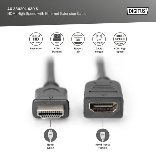 (€ 1,26 / 1 m) Digitus HDMI High Speed avec Ethernet Verlängerungskabel - Digitus - vue 4