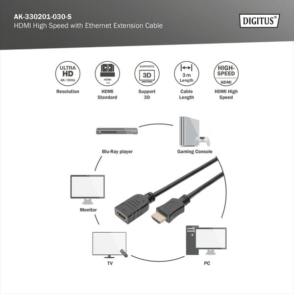 (€ 1,26 / 1 m) Digitus HDMI High Speed avec Ethernet Verlängerungskabel - Digitus - vue 5