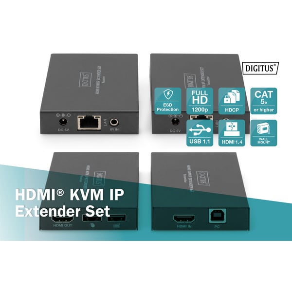 Digitus HDMI KVM IP Extender Set, 150 mètre, HDMI Verlängerung - Digitus - vue 8