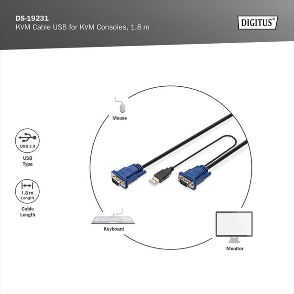 Digitus KVM-Kabelsatz USB DS-19231, pour KVM-Konsolen, Y-câble - Digitus - vue 4