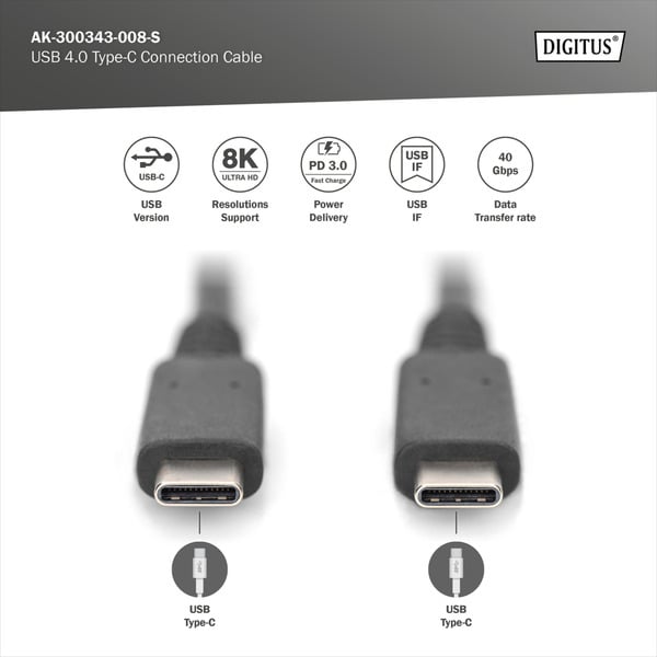 Digitus USB4 Gen 3x2 câble, USB-C Stecker > USB-C Stecker, 40Gbit/s - Digitus - vue 3