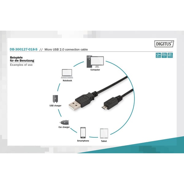 Digitus USB 2.0 Anschlusskabel USB-A (Stecker) > Micro-USB (Stecker) - Digitus - vue 4