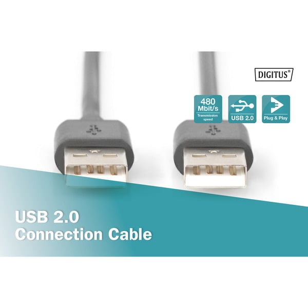 (€ 0,74 / 1 m) Digitus USB 2.0 Anschlusskabel USB-A (Stecker) > USB-A (Stecker) - Digitus - vue 5