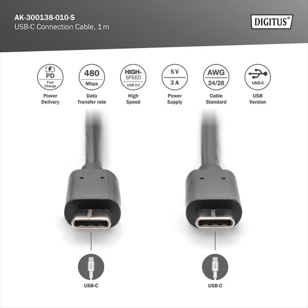 Digitus USB 2.0 Anschlusskabel USB-C > USB-C - Digitus - vue 5