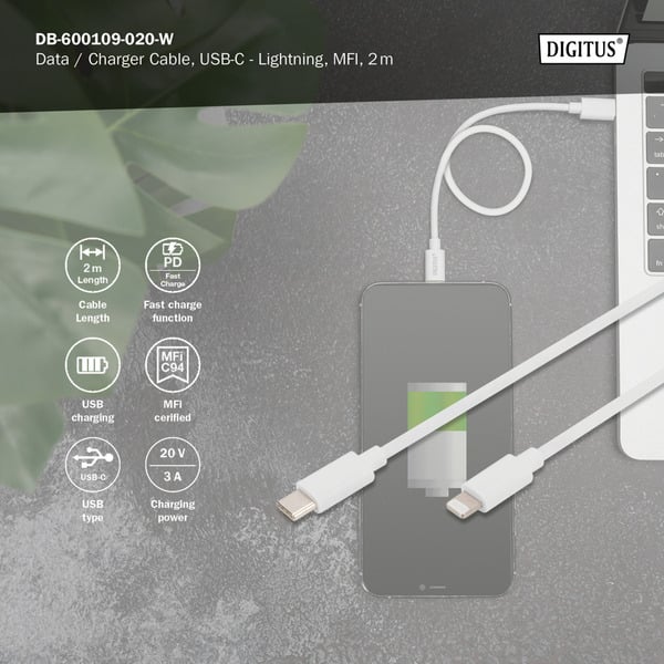 Digitus USB 2.0 Daten-/câble de charge USB-C > Lightning, MFI zertifiziert - Digitus - vue 3