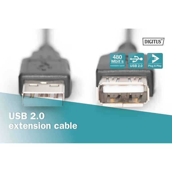 (€ 0,56 / 1 m) Digitus USB 2.0 Verlängerungskabel, USB-A Stecker > USB-A Buchse - Digitus - vue 5