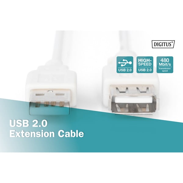 (€ 1,39 / 1 m) Digitus USB 2.0 Verlängerungskabel, USB-A Stecker > USB-A Buchse - Digitus - vue 5