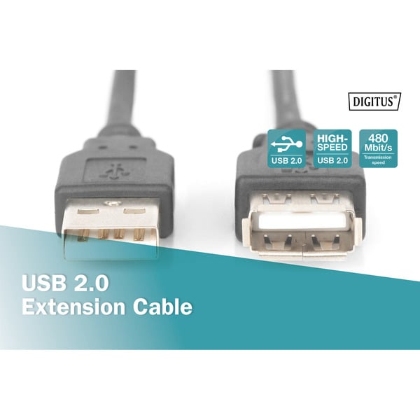 (€ 0,89 / 1 m) Digitus USB 2.0 Verlängerungskabel, USB-A Stecker > USB-A Buchse - Digitus - vue 5