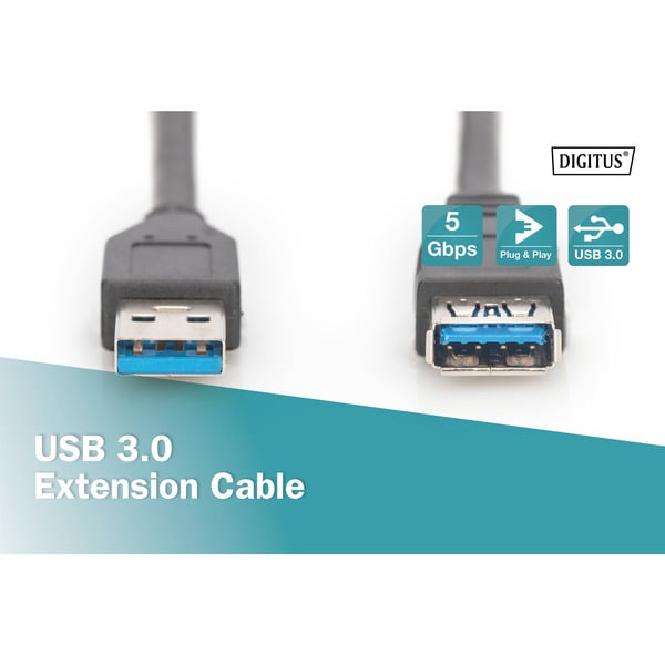 (€ 2,15 / 1 m) Digitus USB 3.2 Gen 1 Verlängerungskabel, USB-A Stecker > USB-A Buchse - Digitus - vue 3