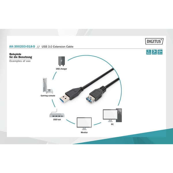 (€ 1,39 / 1 m) Digitus USB 3.2 Gen 1 Verlängerungskabel, USB-A Stecker > USB-A Buchse - Digitus - vue 4