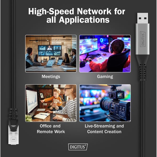 Digitus USB-A 3.2 Gen1 > RJ-45 Ethernet câble, 1Gbit/s, Adapter - Digitus - vue 5
