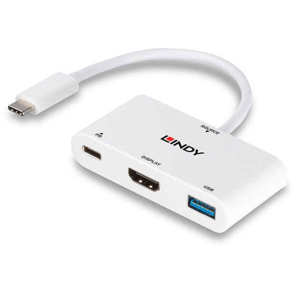 Lindy USB 3.2 Gen 1 Multiport-Hub, USB-C Stecker > USB-A + USB-C Buchse + HDMI-Buchse, USB-Hub - Lindy - vue 3