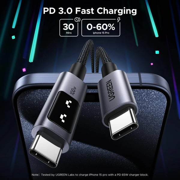 (€ 9,91 / 1 m) UGREEN Uno USB-C auf USB-C câble (100W) - UGREEN - vue 3