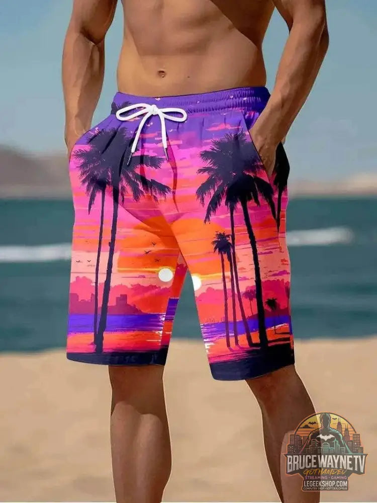 🩳 Short de plage imprimé cacahuètes 3D – Harajuku & Palmiers exotiques - Legeekshop