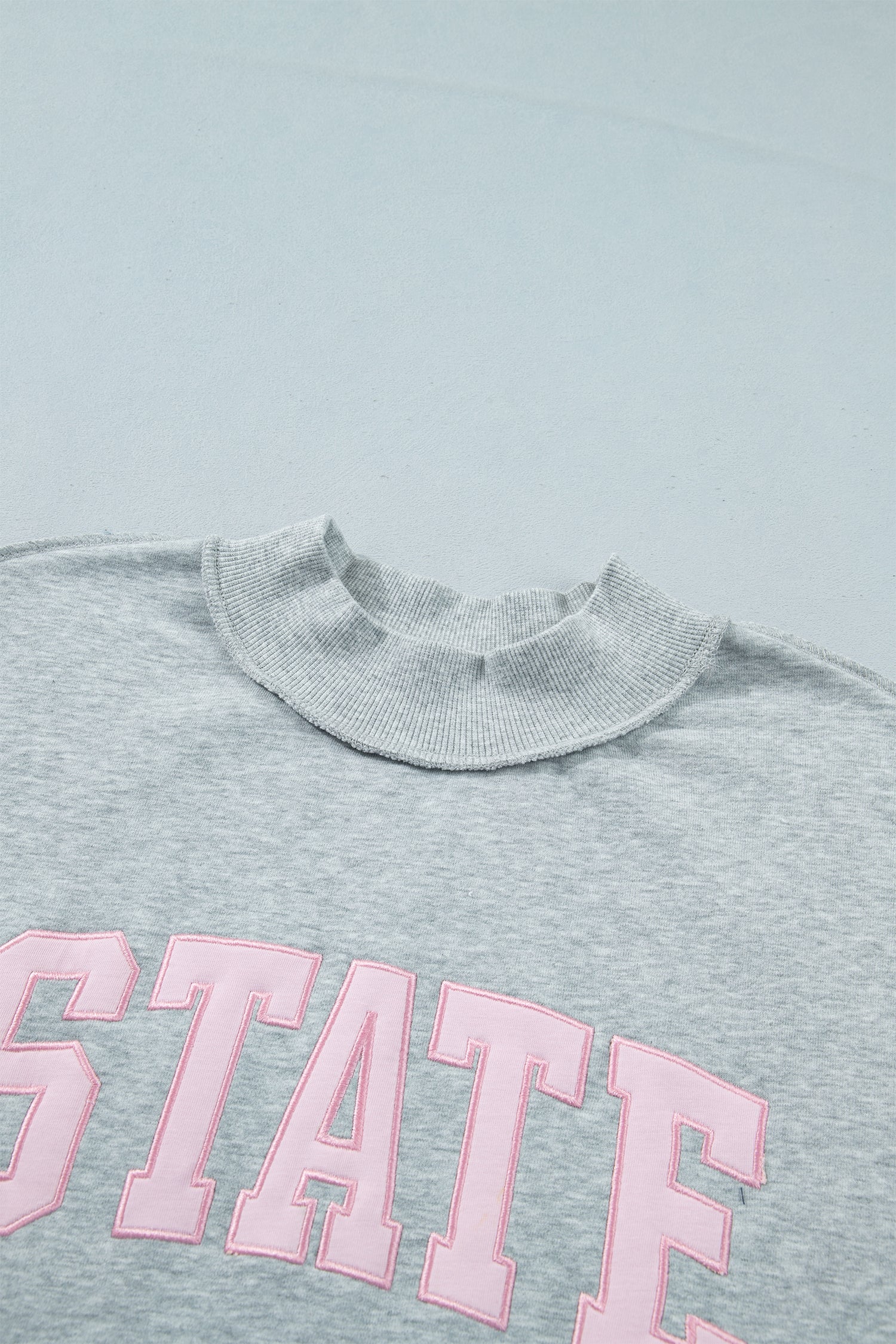 Light Grey Exposed Seam Mock Neck STATE Letter Graphic Loose Sweatshirt