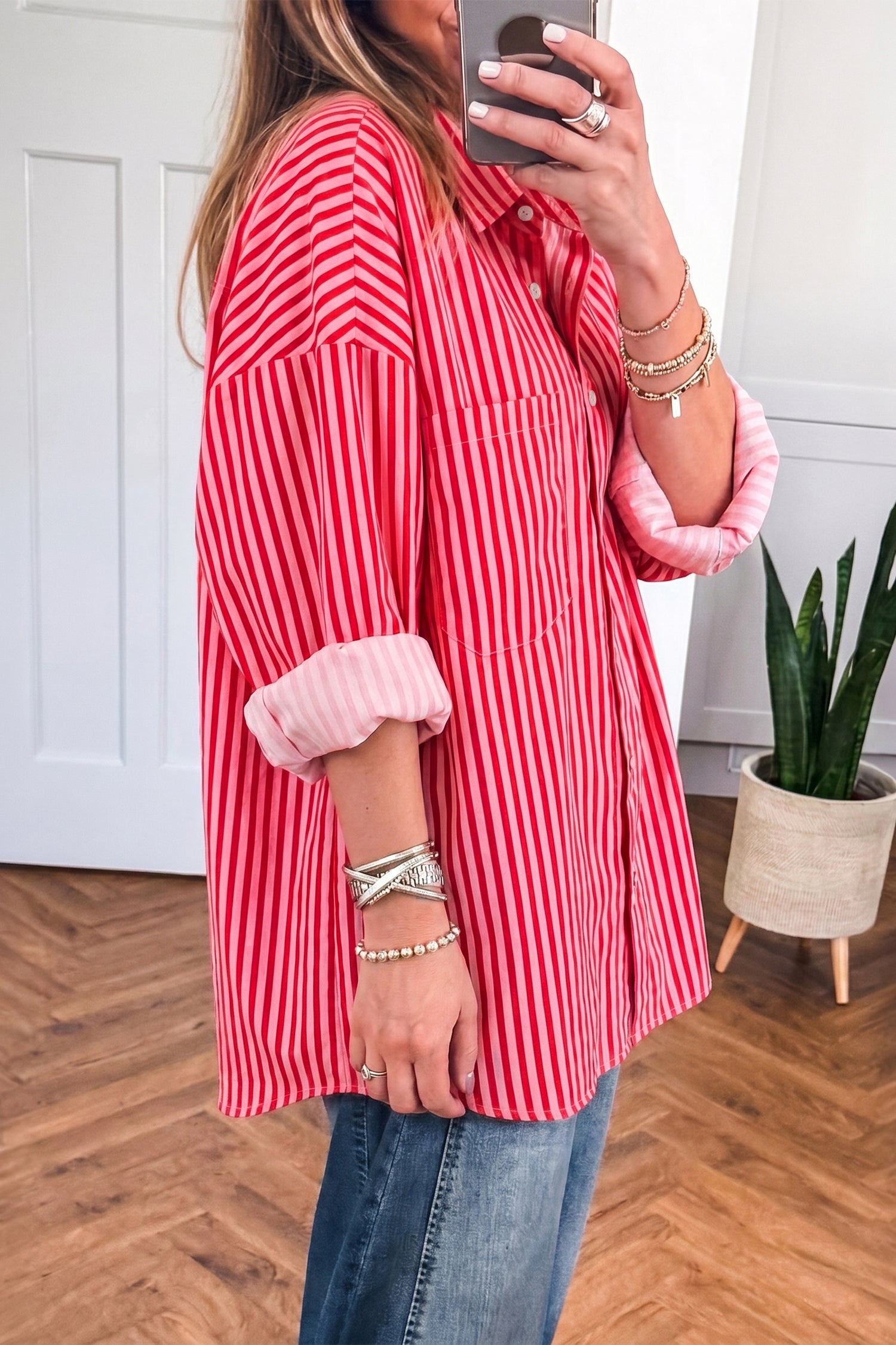 Red Stripe Button — Tops/Blouses & Shirts, vue 4, LeGeekShop
