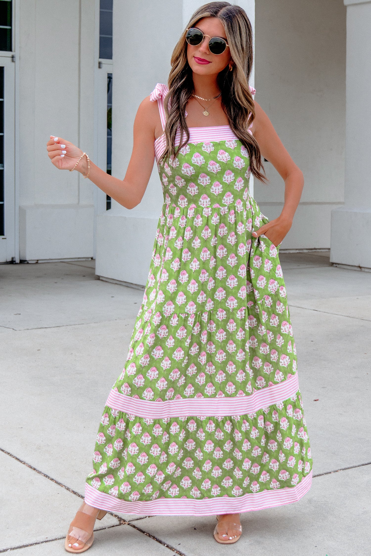 Green Floral Print Striped — détail Dresses/Floral Dresses, vue 8, LeGeekShop