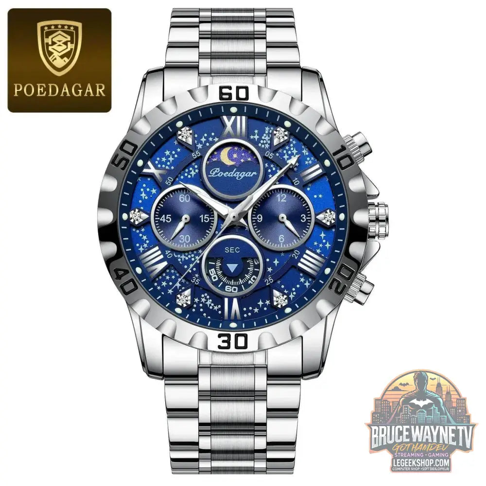Montre de sport à quartz de luxe pour homme, étanche, Shoous, acier inoxydable, chronographe, horloge | POEDAGAR - Legeekshop