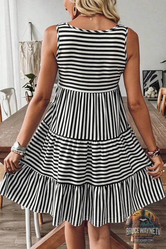 Black Stripe U Neck Sans manches en ligne Mini robe - Dresses/Mini Dresses