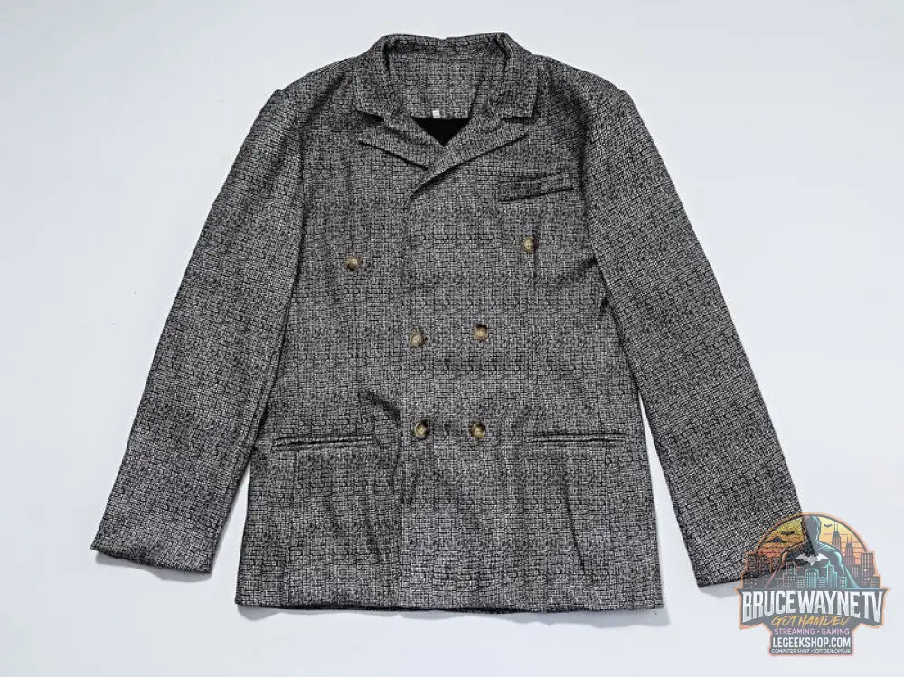 Blazer Homme Slim Fit Carreaux Double Boutonnage Polyester Gris Marron - Blazer Homme