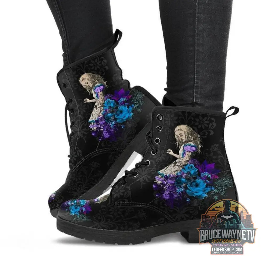 Bottes Combat Gothiques Cuir Vegan Imprimé Punk Martin - Bottes Femme
