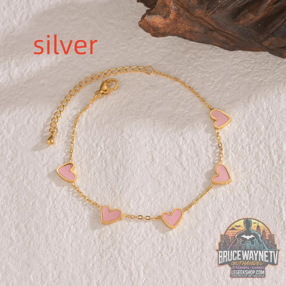 Bracelet Acier Inoxydable Cœur Amour Saint-Valentin Cadeau Bijou - Silver PINK - Bracelet